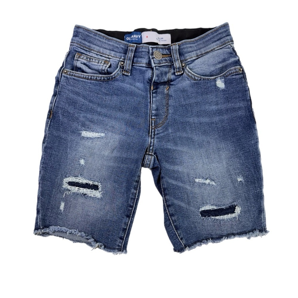 Old Navy Girl’s Distressed Slim Built-In Tough Blue Denim Bermuda Cutoff Shorts